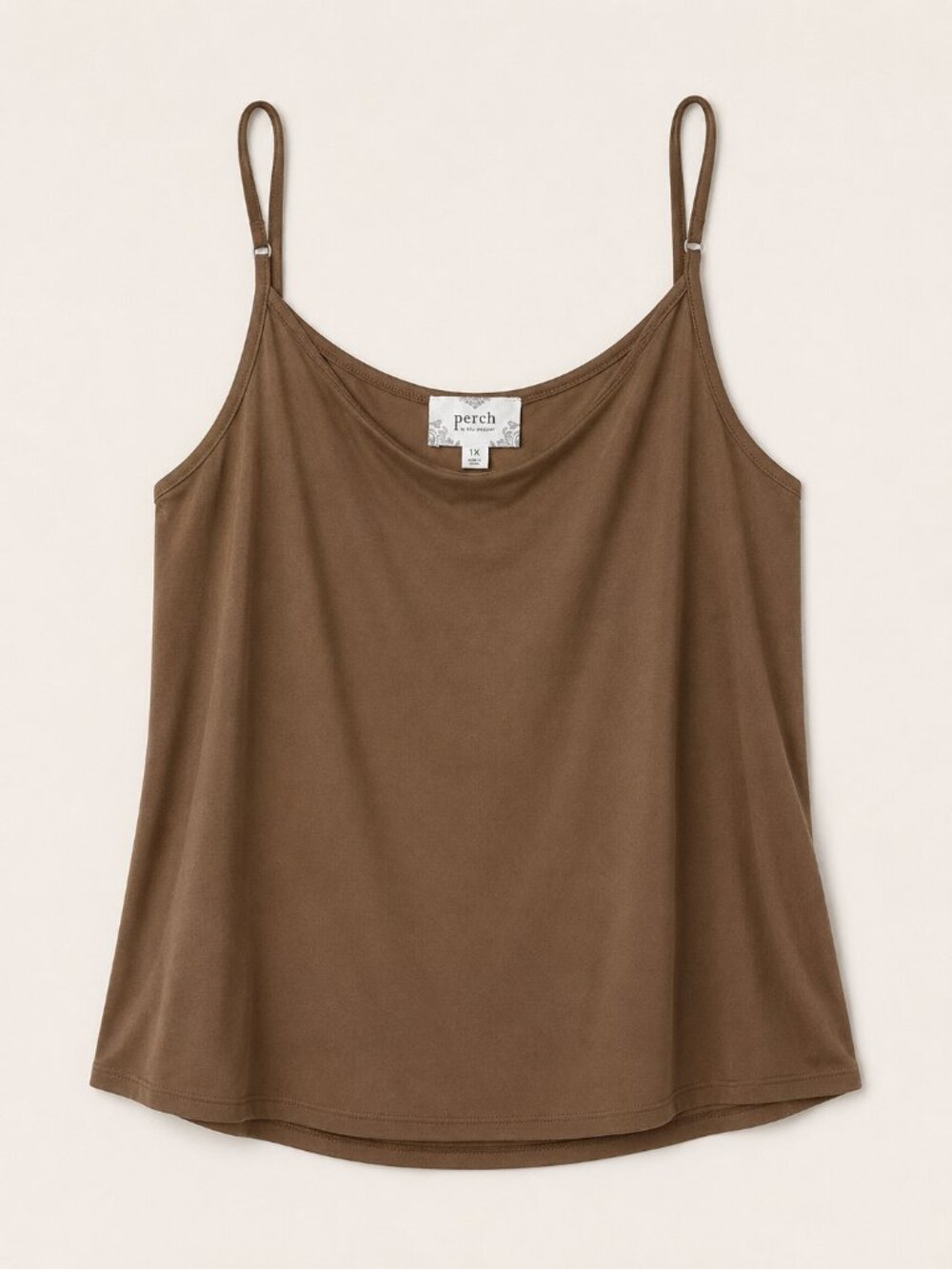 Perch by Blu Pepper 1X Brown Cowl Neck Cami Tank Plus Size Minimalist Layering T